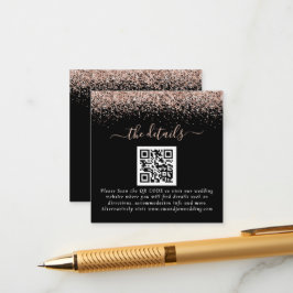 Cartão De Informações Detalhes do Casamento Preto do Código QR do Glitte