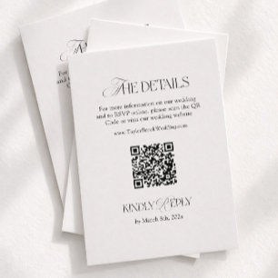 Cartão De Informações Detalhes do Casamento Preto e Branco Código Qr