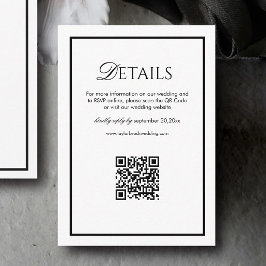 Cartão De Informações Detalhes do Casamento Preto e Branco com Código Qr