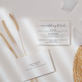 Cartão De Informações Detalhes do Casamento Preto e Branco do Script Ele