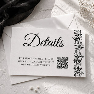 Cartão De Informações Detalhes do Casamento Preto e Branco Floral