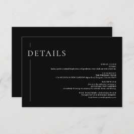 Cartão De Informações Detalhes do Casamento preto e branco minimalista e