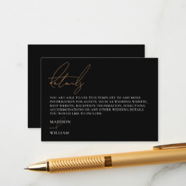 Cartão De Informações Detalhes do casamento preto e branco simples