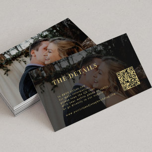 Cartão De Informações Detalhes do casamento preto em ouro de foto modern