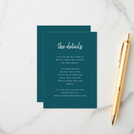 Cartão De Informações Detalhes do Casamento Profundo do Teal, Script Min