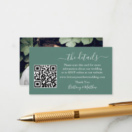 Cartão De Informações Detalhes do Casamento QR Foto Eucalipto Verde