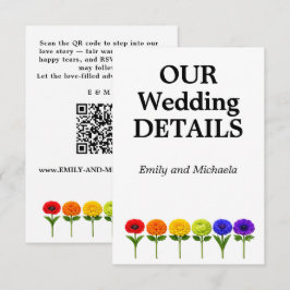 Cartão De Informações 🌈 Detalhes do Casamento QR LGBTQ Florescer Junto