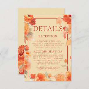 Cartão De Informações Detalhes Do Casamento Queda Floral Laranja Queimad