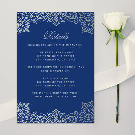 Cartão De Informações Detalhes do Casamento Real Blue Silver Elegante An