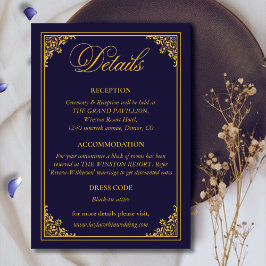 Cartão De Informações Detalhes do Casamento Real em Moldura Dourada Clás