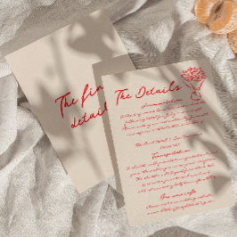 Cartão De Informações Detalhes do Casamento Red Quirky Desenhado Escrito