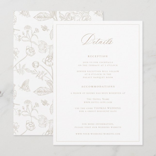 Cartão De Informações Detalhes do Casamento Regency Era Beige (Frente/Verso)