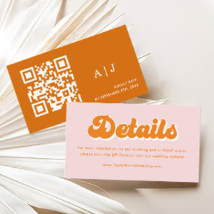 Cartão De Informações Detalhes do Casamento Retro 70s Pink e Orange Boho