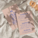 Cartão De Informações Detalhes do Casamento Retroativo da Vintage Desenh<br><div class="desc">Detalhes simples e na moda retro colorido das informações do convidado de casamento. Com fundo de pêssego e layout de texto azul escrito à mão. Todas as informações são personalizáveis como site,  transporte,  alojamento. Pegue junto com outros produtos desta mão clássica feita na suíte de casamento retrô.</div>