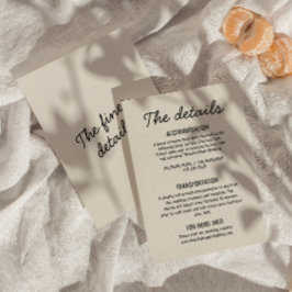 Cartão De Informações Detalhes do Casamento Retroativo de Creme Negro Mo