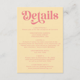 Cartão De Informações Detalhes do Casamento Retroativo Rosa e Amarelo