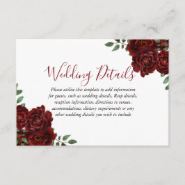 Cartão De Informações detalhes do Casamento Romântico com Rosa Borgonha