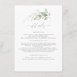 Cartão De Informações Detalhes do Casamento Romântico Elegante Greenery