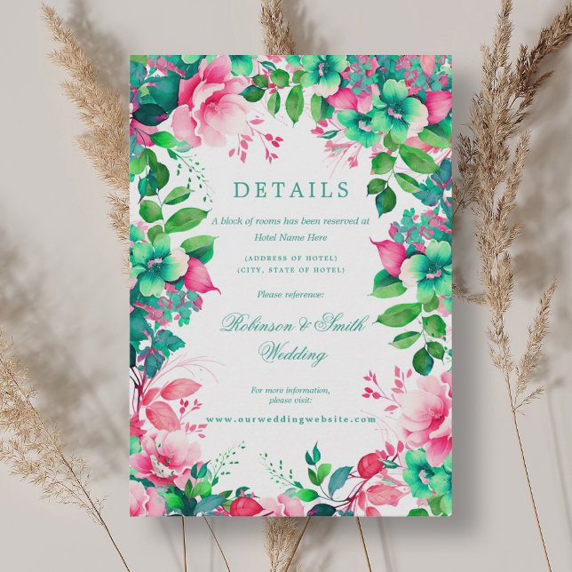 Cartão De Informações Detalhes do Casamento Romântico Floral Primavera d (Romantic Floral Spring Summer Wedding Details Enclosure Card)