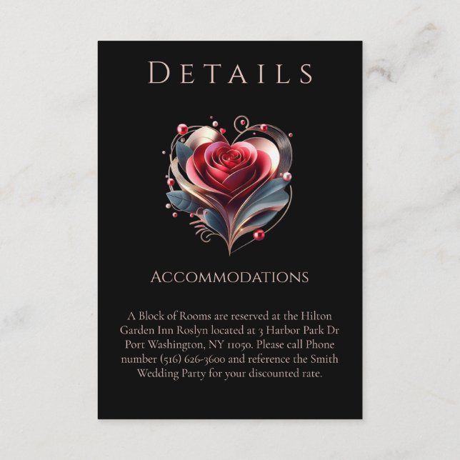 Cartão De Informações Detalhes do Casamento - Rosa de Forma Moderna do C (Verso)