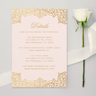 Cartão De Informações Detalhes do Casamento Rosa Dourado Antigo Elegante