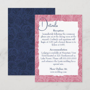 Cartão De Informações Detalhes do Casamento Rosa e Azul - Enclausurament