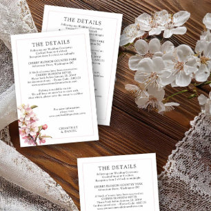 Cartão De Informações Detalhes do Casamento Rosa e Branco de Cerejeira e