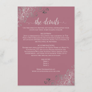 Cartão De Informações Detalhes do Casamento Rosa Po dusty Chic Frills Pr