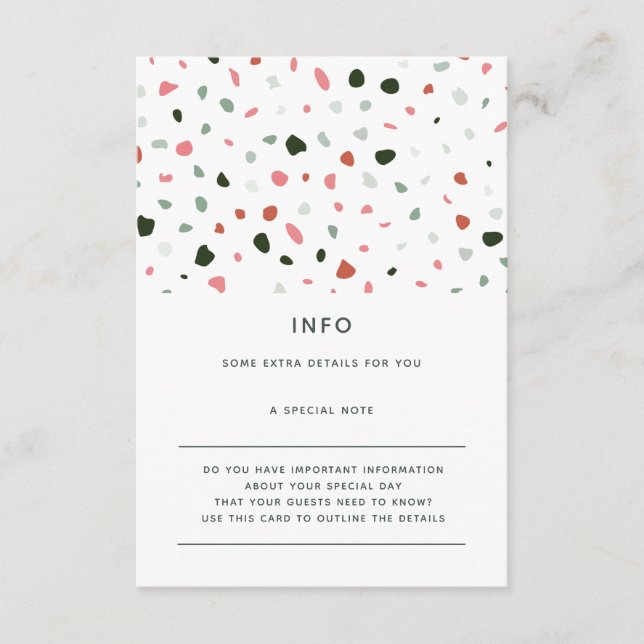 Cartão De Informações Detalhes do Casamento Rosa Verde Magra Mínimo Mode (Frente)