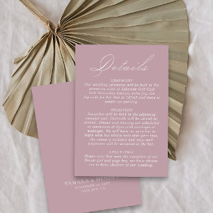 Cartão De Informações Detalhes do Casamento Roteiro Dusty Rosa