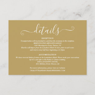 Cartão De Informações Detalhes do Casamento Rótulo Dourado