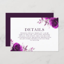 Cartão De Informações Detalhes do Casamento Roxo Ametist & Indigo, Lilac