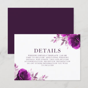 Cartão De Informações Detalhes do Casamento Roxo Ametist & Indigo, Lilac