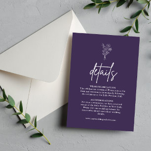 Cartão De Informações Detalhes do Casamento Roxo da Boho Botanicals