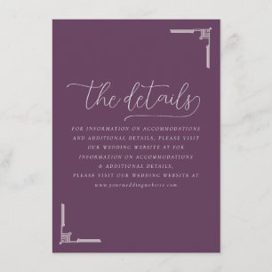Cartão De Informações Detalhes do Casamento Roxo Elegante