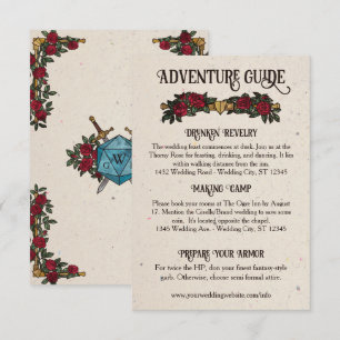 Cartão De Informações Detalhes do Casamento RPG D20 Monograma Rosas