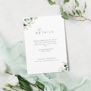 Cartão De Informações Detalhes do casamento russo de eucalipto verde boh
