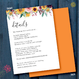 Cartão De Informações Detalhes do Casamento Russo de Rosa de Girassol