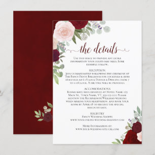 Cartão De Informações Detalhes do Casamento Russo de Rosas Vermelhas e R