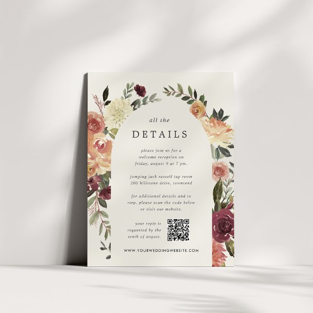 Cartão De Informações Detalhes do Casamento Rustic Bloom All-in-One (Criador carregado)