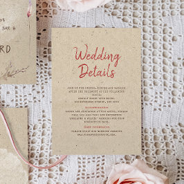 Cartão De Informações Detalhes do Casamento Rustic Boho Floral Kraft