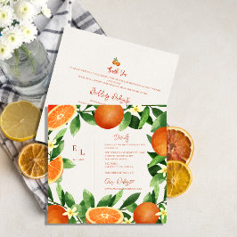 Cartão De Informações Detalhes do Casamento Rustic Greenery Citrus Orang