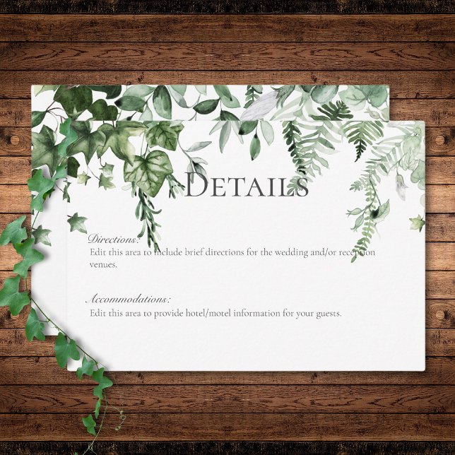 Cartão De Informações Detalhes do Casamento Rustic Ivy & Sage Greenery (Rustic Ivy & Sage Greenery Wedding Details Enclosure Card)
