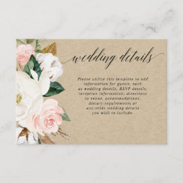 Cartão De Informações Detalhes do casamento Rustic magnolia floral Blush