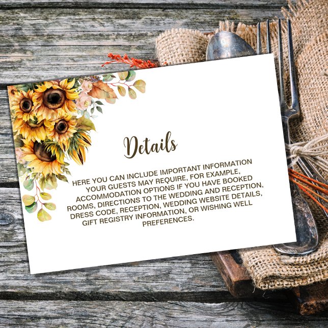 Cartão De Informações Detalhes do Casamento Rustic Sunflower (Criador carregado)