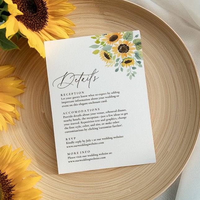 Cartão De Informações Detalhes do Casamento Rustic Sunflower (Criador carregado)
