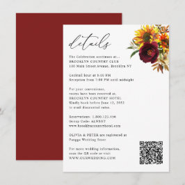 Cartão De Informações Detalhes do Casamento Rustic Sunflower Autumn Burg