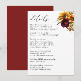 Cartão De Informações Detalhes do Casamento Rustic Sunflower Autumn Burg