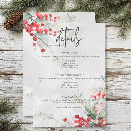 Cartão De Informações Detalhes do Casamento Rustic Winter Holly & Pine