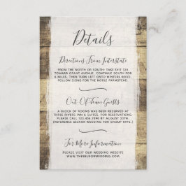 Cartão De Informações Detalhes do Casamento Rústico de Madeira no Campo 